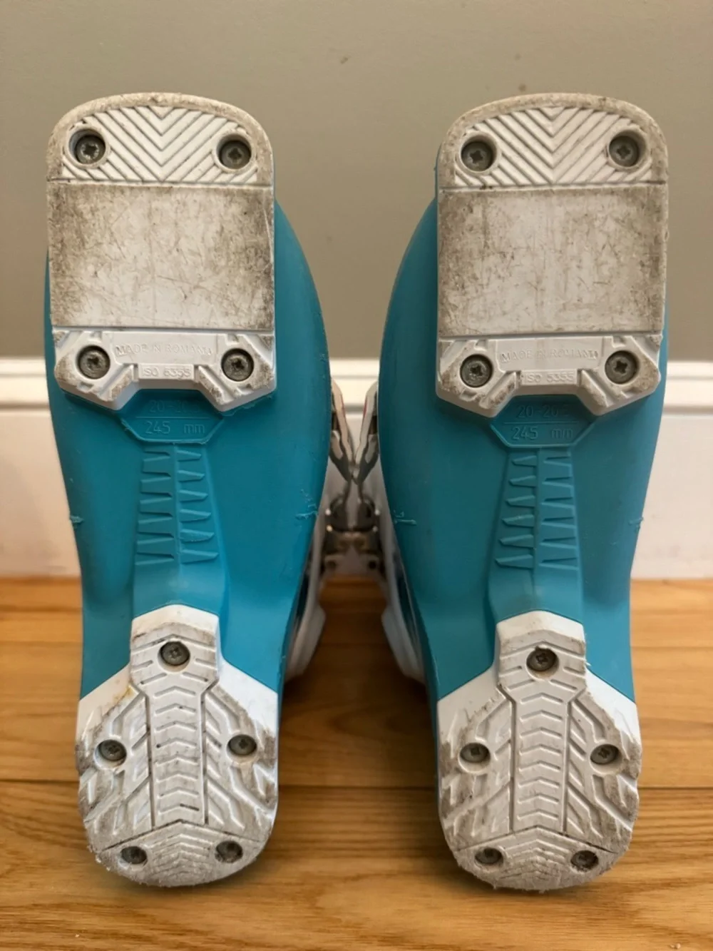 Nordica Kids Ski Boots 245mm US 1-2 Easy Entry Teal Beginner Youth READ